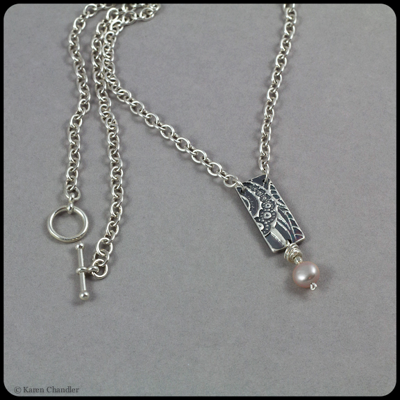 fine silver rectangle pendant, freshwater pearl